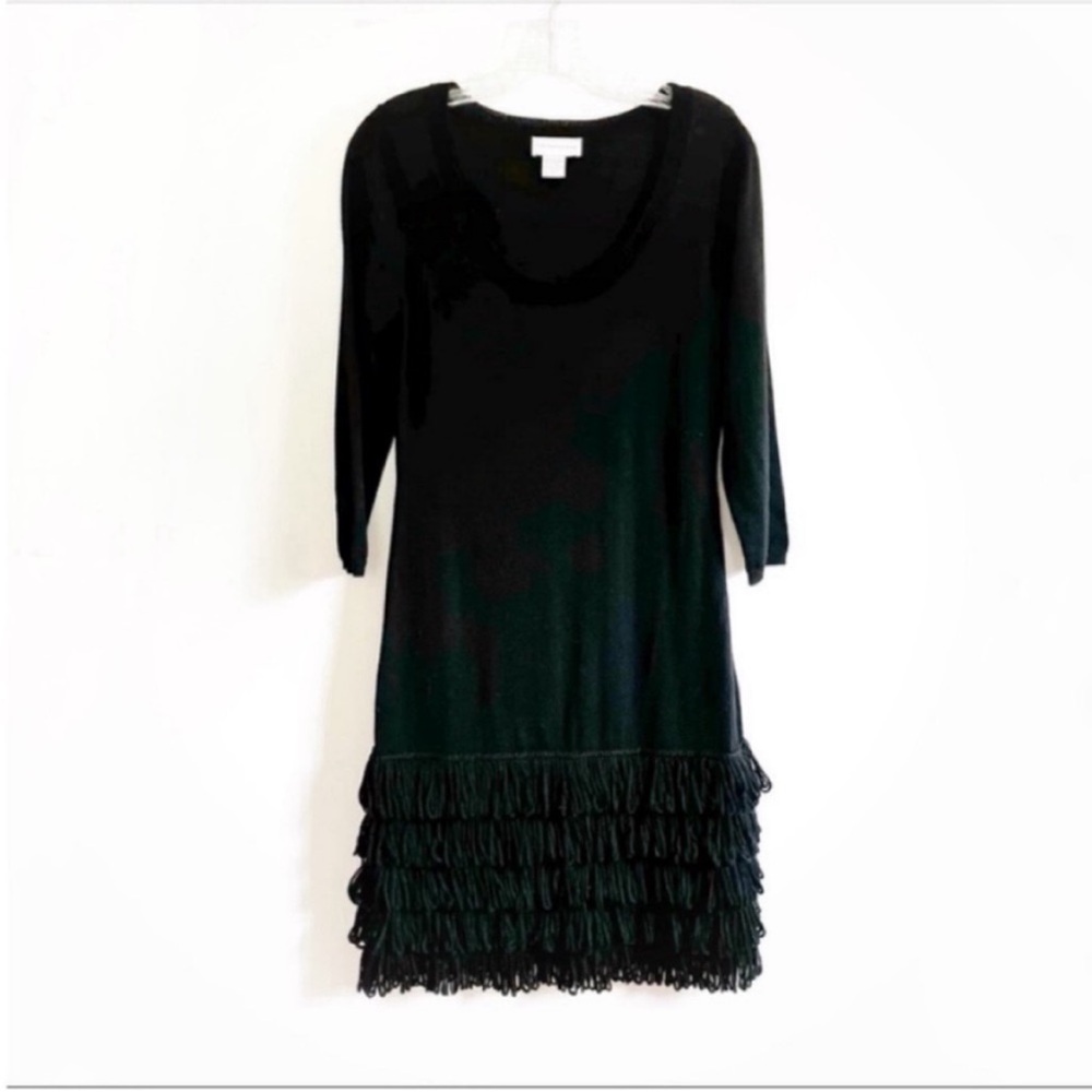 Soft Surroundings Theodora dress black knit fringe scoop neck - Picture 2 of 7